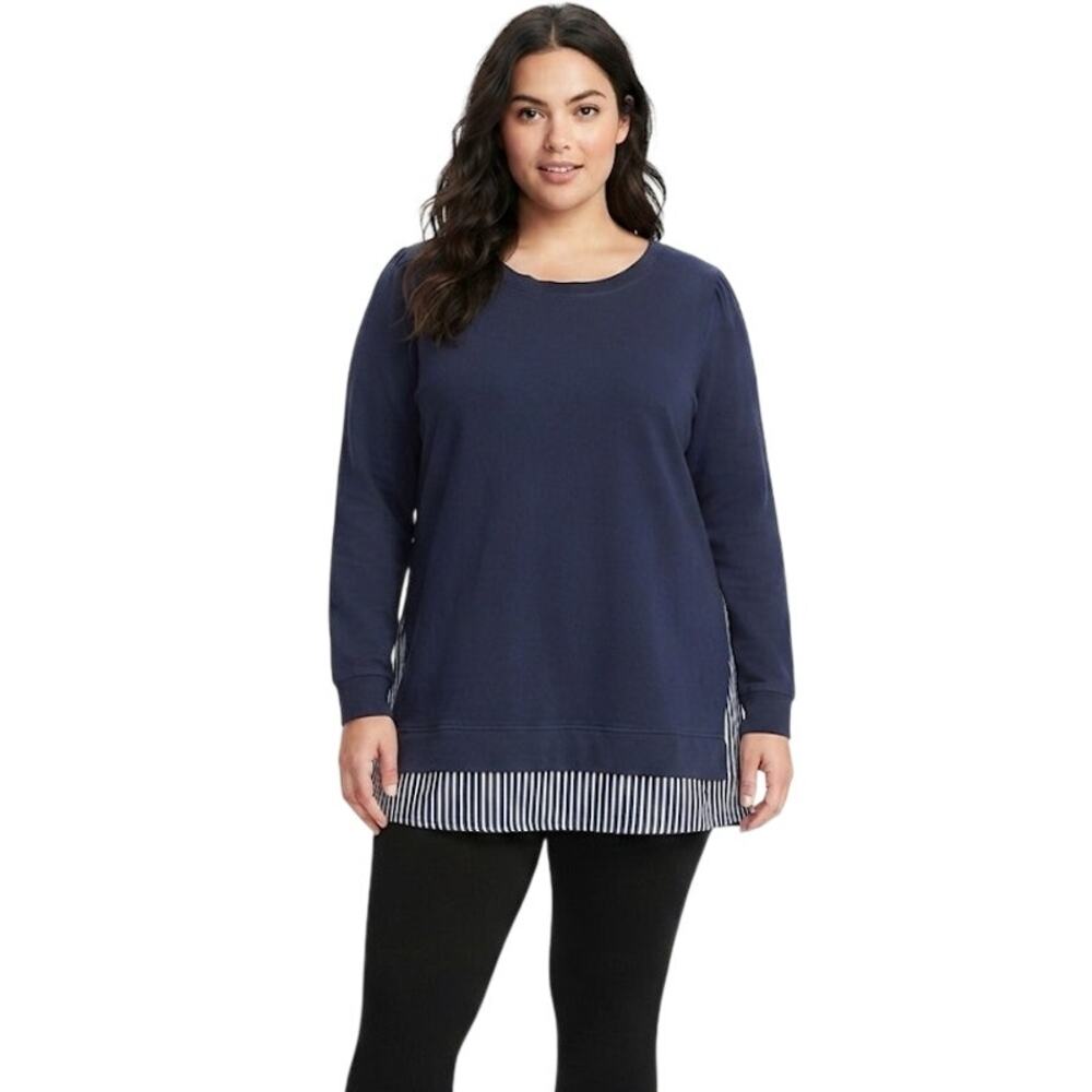 D & Co Navy Blue Sweatshirt Tunic Business Casual Plus Size 1X